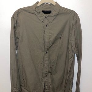 All Saints Hawthorne Slim Fit Stretch Knit Button Down Men's Shirt- Large